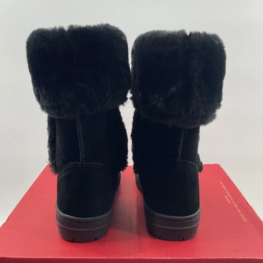 Style & Co Witty Black Suede Faux Fur Trim Mid-Calf Winter Boots Womens 6M